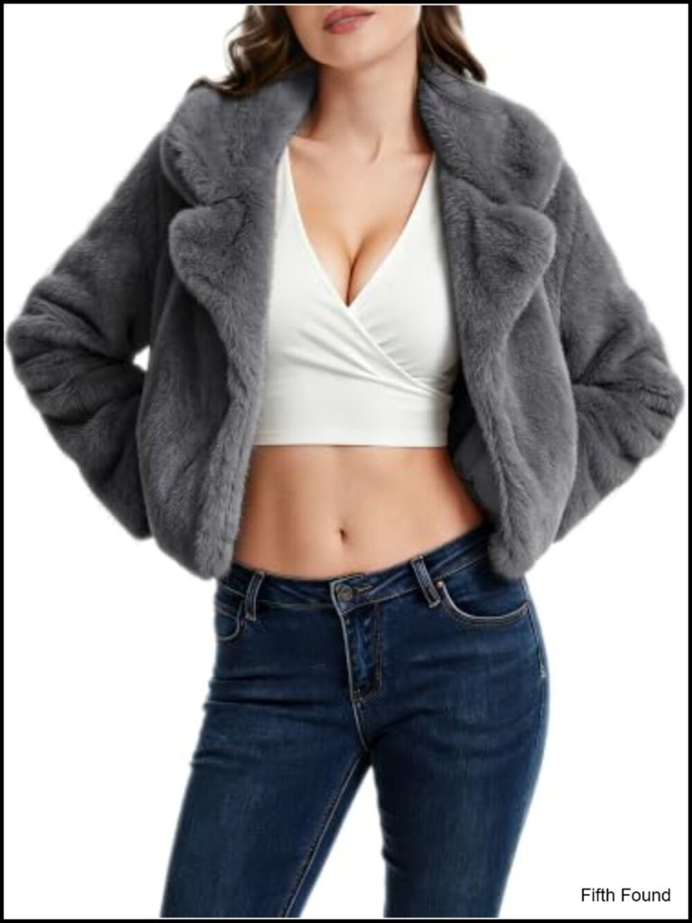 Womens Cropped Faux Fur Jacket Oversized Lapel Collar Coat